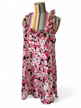 Ruffle Neck Floral Mini Slip Dress Satin
